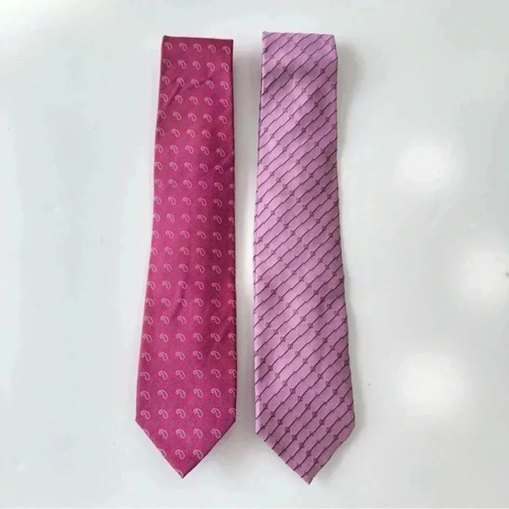 Men’s Neck Ties Lot Of 2 100% Silk Made‎ In Italy Villa Bolgheri Bocara Pink